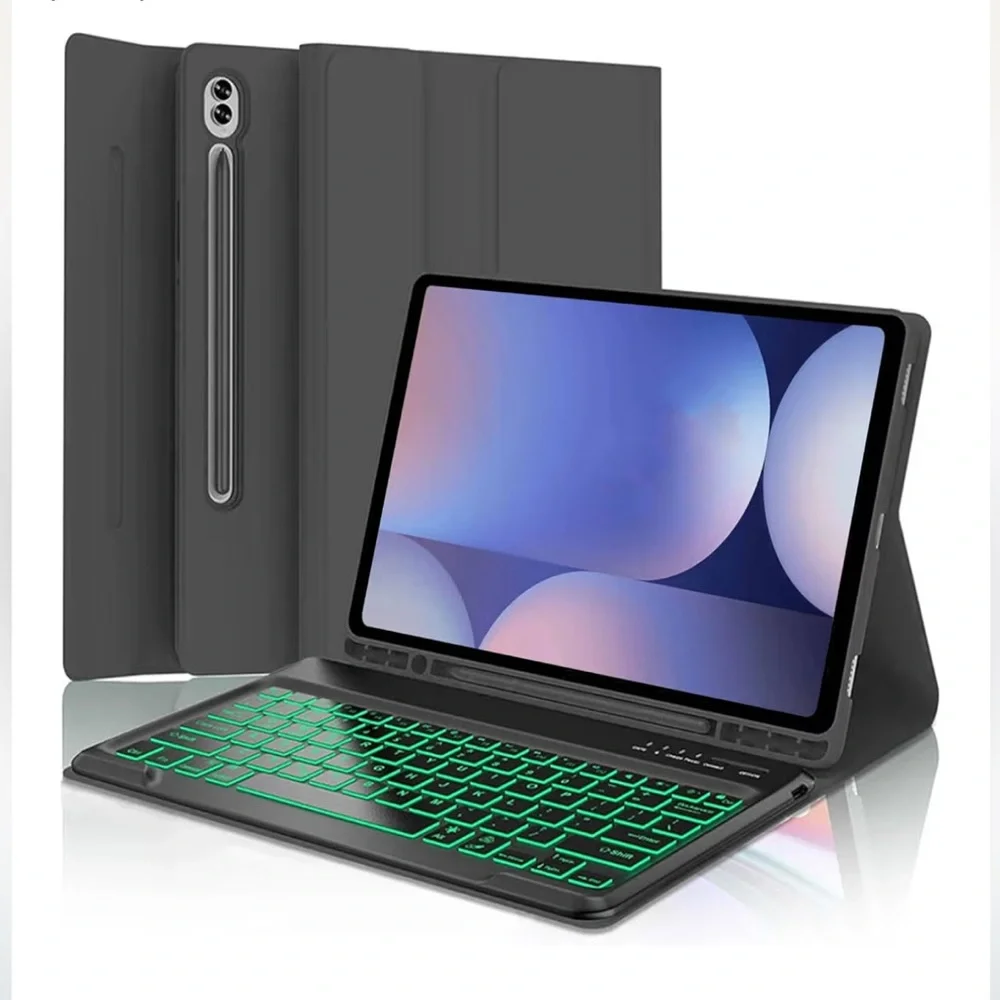 Samsung Galaxy 12.4” Tablet Case with Green Backlit Keyboard & S Pen Holder-BLK